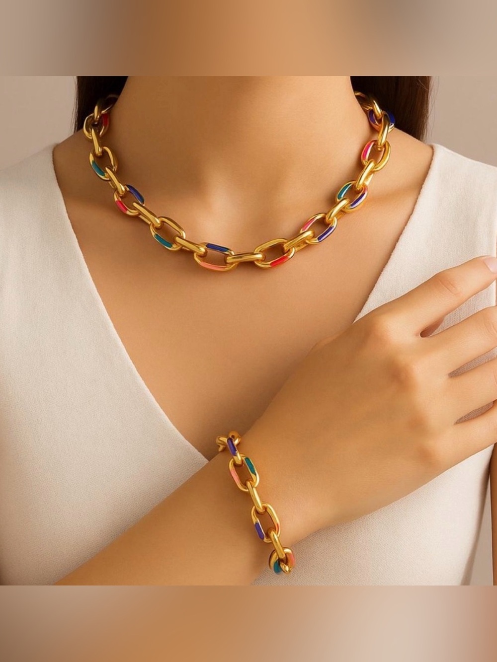 Anthropologie Gold and Multicolor tone
Chain Necklace Bracelet set. - Picture 4 of 7